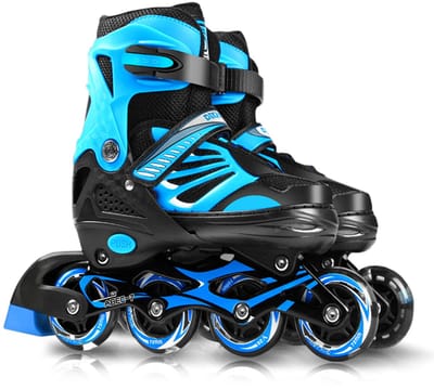 Verstelbare kinder rolschaatsen - Lichtgevende wielen - Voor jongens en meisjes - Blauw - ABEC-7 lagers - PU wielen - Efficiënte rem - Inclusief trainingspionnen, bout & inbussleutels - Maat M (schoenmaat 34-37)