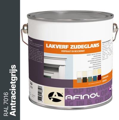 Afinol Zijdeglans Lakverf Antracietgrijs (RAL 7016) 2,5 liter - Houtverf Binnen - Houtverf Buiten - Lak Geschikt voor Hout, Metaal en Kunststof - Metaalverf - Meer dan 9.000 kleuren