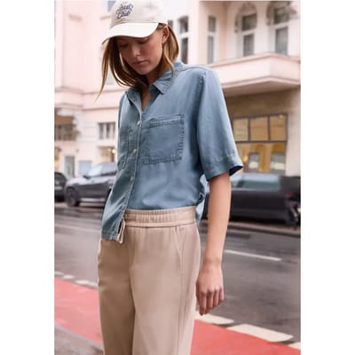Blouse met korte mouwen in een verwassen look