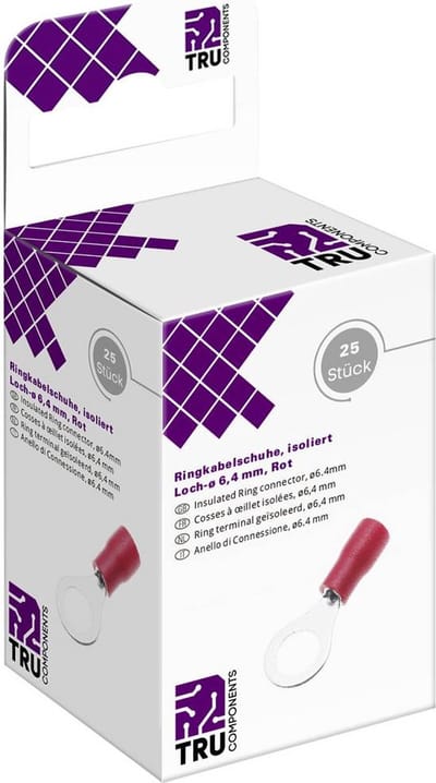TRU COMPONENTS T2010C284 Ringkabelschoen Dwarsdoorsnede (max.): 1.5 mm² Schachtdiameter: 6.4 mm Deels geïsoleerd Rood 2