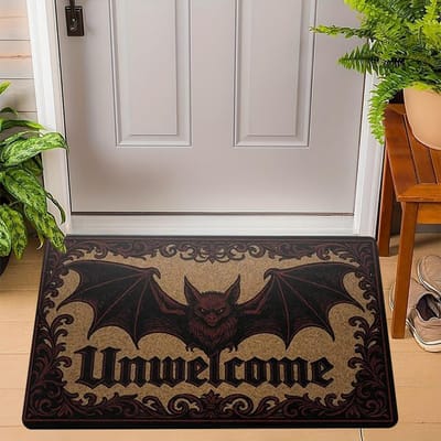 ONWELKOMEN    Bat Gotische Stijl WELKOM Vloerkleed Deurmat Woonkamer Slaapkamer Entree Deur Vloermat Hal Achtertuin Voetmat Hallowmas 30x50cm gray