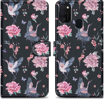Cadorabo Hoesje geschikt voor Samsung Galaxy M21 / M30s - Design Kraan & Bloemen No. 9 - Beschermhoes Case Cover met magnetische sluiting, standaardfunctie en kaartvakje