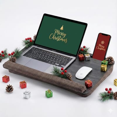 Famanu - Houten laptopbureau voor bed – schootkussen met telefoonhouder en polssteun – tot 17,3 inch – walnootkleur