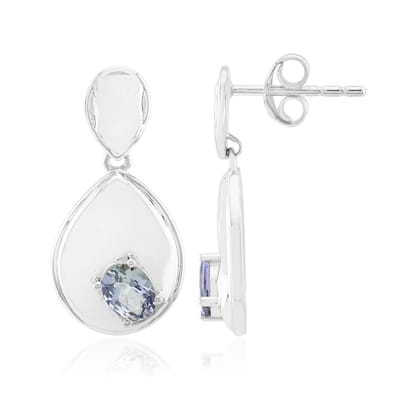 Cavill - Zilveren Oorbellen - 925 Sterling Zilver met Palladium - Onverhitte Ovale Tanzaniet 0,70 ct - Druppelvorm - Elegant Blauw - 22 mm
