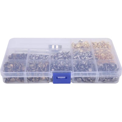 Set de 363 Rivets en Cuir 2 Têtes Laiton Bricolage Fait Main Accessoires pour Artisanat avec Outils white