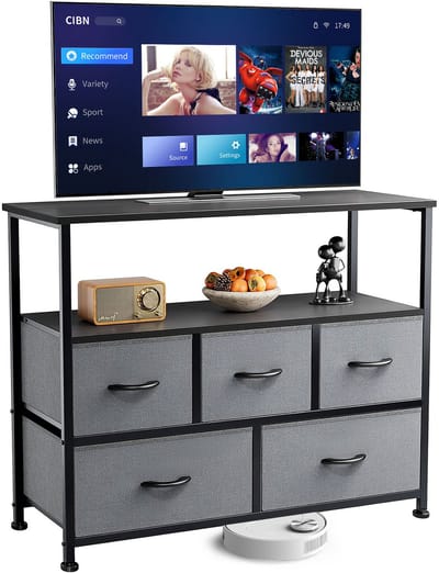 TV-meubel met 5 Laden - Opbergkast & Dressoir met Plank - Metalen Frame & Stoffen Laden - 100 x 30 x 80 cm