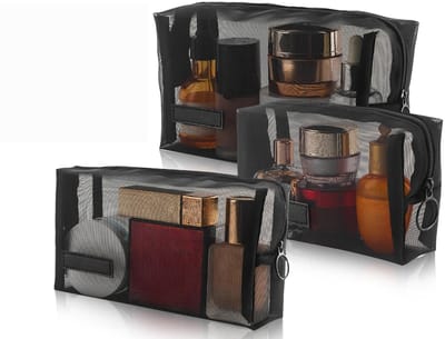 Dailygoods- Make-uptas set van 3 - Draagbare mini-make-uptas - Hoogwaardig nylon - Transparant netontwerp - Ruimte voor cosmetica - Slijtvast en duurzaam - Cosmeticatas