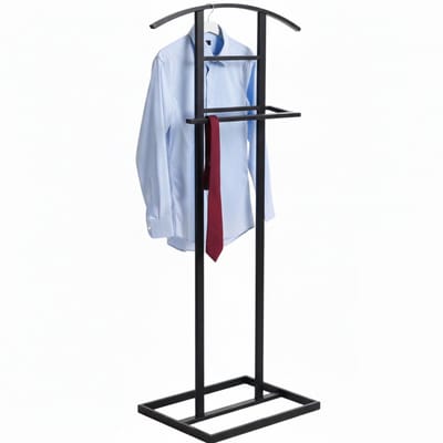 Dressboy Zwart Staal Gelakt – Kledingstandaard 101 cm Hoog x 45 cm Breed x 26 cm Diep – Moderne Herenstandaard voor Jas, Broek & Accessoires – Ruimtebesparend Design voor Slaapkamer of Hal