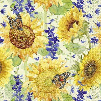 IHR Lunch servetten - Sunflower and Larkspur - 20 stuks - Zonnebloemen - Vlinders - Tafeldecoratie - Bloemen - Decoupage - Geschenkenlaantje