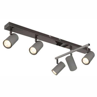 Plafondspot Plafondlamp Woonkamerlamp Eetkamerlamp Slaapkamerlamp, metaal zwartgrijs, verstelbare spots 5 vlammen GU10, L 70 cm