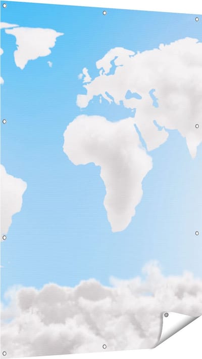 Gards Tuinposter Wereldkaart Gemaakt van Wolken - 100x150 cm - Tuindoek - Tuindecoratie - Wanddecoratie buiten - Tuinschilderij