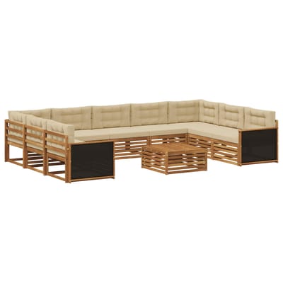 vidaXL - Buiten - bank - set - 10 - st - Natuurlijk - en - Beige - Massief - Acacia - Hout