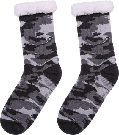 JAXY - Huissokken Dames - Verwarmde Sokken - Anti Slip Sokken - Huissokken - Bedsokken - Warme Sokken - Kerstcadeau Voor Vrouwen - Thermosokken - Dikke Sokken - Fluffy Sokken - Kerstsokken Dames en Heren - Camouflage Grijs
