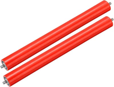 Polyurethaan Coated Transportrol 4 Inch Diameter 24 Inch Lengte, 2 Stuks RVS Vervangingsonderdeel met Gegalvaniseerde Eindstukken, Rood, Voor Transportbanden en Machines