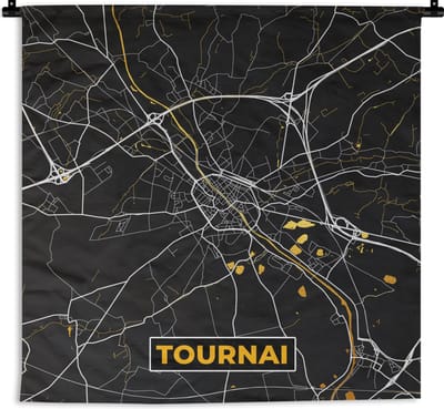 Wandkleed - Wanddoek - Stadskaart - Tournai - Goud - Plattegrond - Kaart - 180x180 cm - Wandtapijt