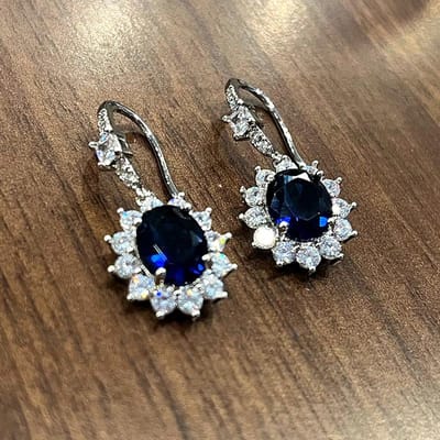 POMOiii Ovale Blauwe Zirconia Oorbellen Vrouwen Voor Vintage Party Elegante Dame Oor Oorbellen Verjaardagscadeau Luxe Sieraden blauw