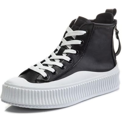 Baskets Bottes Femmes Grande Taille 41 42 43 Nouveau Automne En Cuir Véritable Bout Rond Plat Femmes Chaussures À Lacets Bottes Courtes Femmes 36 noir