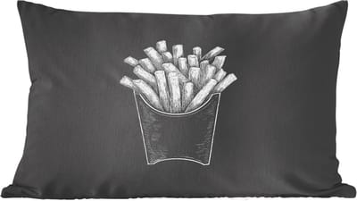 Sierkussens - Kussentjes Woonkamer - 60x40 cm - Friet - Witte krijttekening - Zwart
