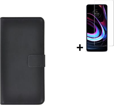 MoDo hoesje Geschikt voor Motorola Moto E32/ E32s - Kunstleer Book Case - Zwart hoesje met screenprotector