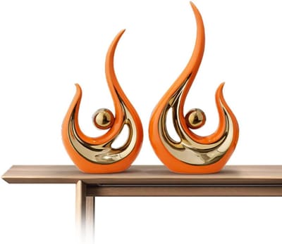 Stijlvolle Keramische Sculptuur - Moderne Abstracte Decoratie - 2 stuks - Oranje - Keramiek