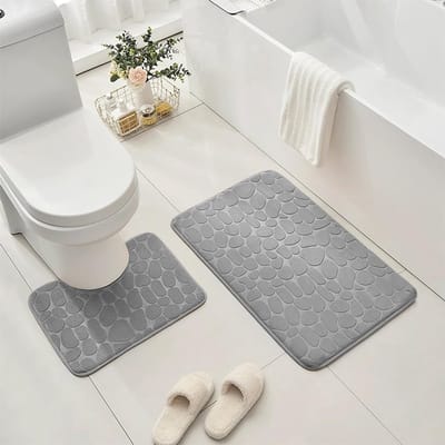 2-delige antislip badmatset van traagschuim, comfortabel en zacht, ideaal voor badkamer en vloeren, super waterabsorberend - lichtgrijs