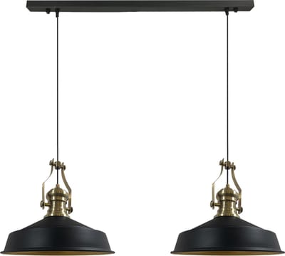 Bamyum Neo-Asletl Hanglamp Eettafel Lamp 2 Vlam Zwart Goud Ø40 cm Vintage Eettafel Lamp, Lampenkap Hanglamp