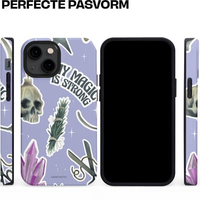 Casetastic hoesje geschikt voor Apple iPhone 13 mini - MagSafe - Dubbellaagse bescherming - Lila Paarse Hekserij Strong Magic Sterren Collage - Fashion Case - Lila Lichtgrijs Wit