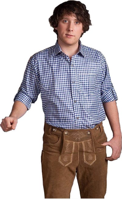 Partychimp Oktoberfest Overhemd Slim Fit Heren Geblokt Oktoberfest heren Carnavalskleding Heren - Polyester - Blauw - Maat 3XL