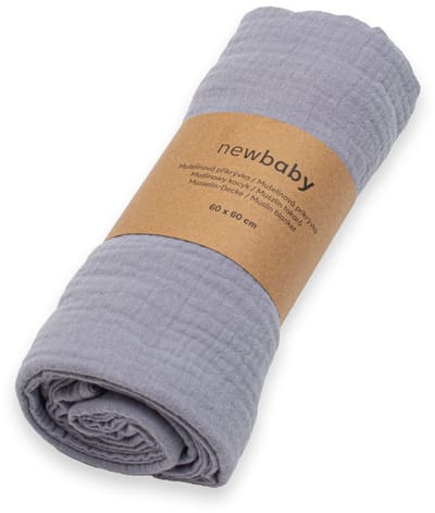 New Baby mousseline deken 60x60 cm grijs - Babydeken