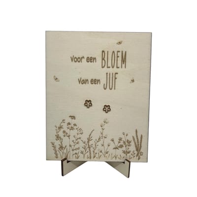 Oorbellen en houten kaartje JUF | bloem | lieve juf | jij bent de liefste | liefste juf | topjuf | einde schooljaar | cadeau