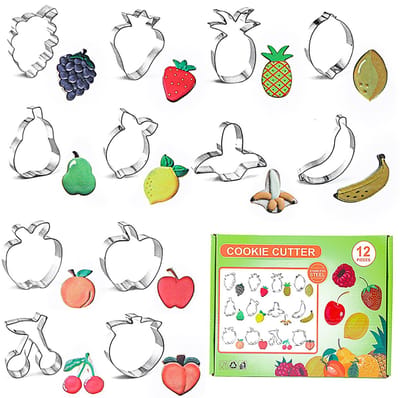 Dailygoods - Fruit Cookie Cutter Set - Koekjesvormen - Roestvrij staal - 12 Stuks - Kinderbakken - Voor taartdecoratie - Bakvormen