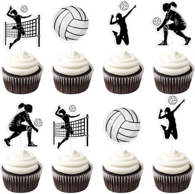 Verjaardagsversiering voor Volleybalfeest - Zwart Witte Cupcake Toppers, 36 Stuks - Sportthema Decoratie voor Volleybalspelers en Feestjes