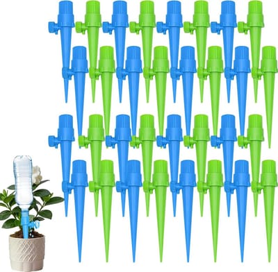 Druppelirrigatie Set - Automatische Watergevers - Planten Verzorgen - Regelbare Waterstroom - 32 Stuks - Blauw Groen