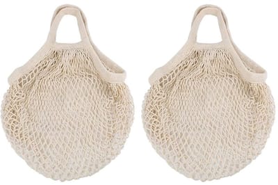 ONF3 - Herbruikbare boodschappentassen - Katoenen net tas - Beige - Ideaal voor fruit en groenten - Duurzaam en wasbaar - Geschikt voor dames