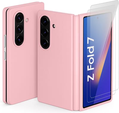 Hoesje geschikt voor Samsung Galaxy Z Fold 7 - 2x Screenprotector Glas - Mat Back Case Roze