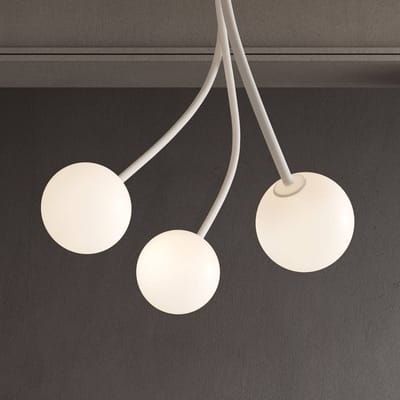 Karman plafondlamp Moony, wit, 3-lamps, hoogte 150 cm, glas