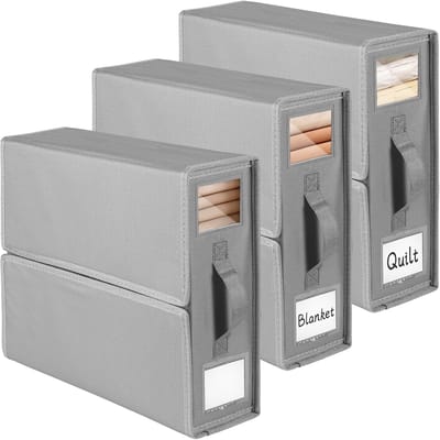 3 Stuks Opbergzakken voor Beddengoed, Oxford-stof, Opvouwbare Opbergdoos met Venster en Etiket voor Onder Bedden, Kasten, Laden (Grijs)
