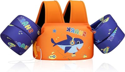 Zwemvest Kinderen - Zwemhulp Armen - Veilig Zwemmen Leren - Verstelbare Bovenband - 22-66 LBS - Oranje Blauw Haai