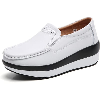 Lente leren damesschoenen Platformschoenen Vrijetijdsschoenen Ademende sleehak Sneakers wit Zwart Trainers Breischoenen 35 white