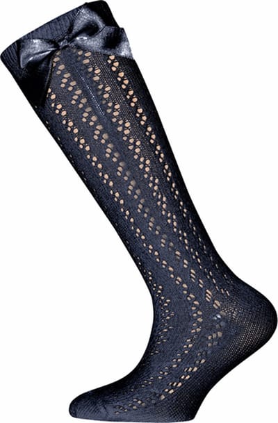 Ewers Donkerblauwe Kniekousen met Strik - Luxe Meisjessokken voor Feestjes, Bruiloften & Communie - Maat 23/26