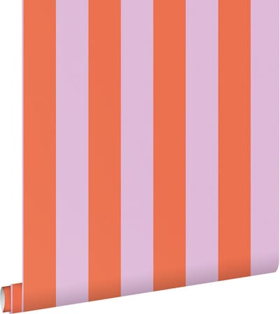 ESTAhome behang strepen oranje en lila paars - 53 cm x 10.05 m - 139904