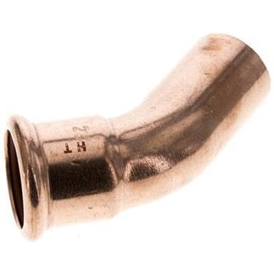45 graden L-Perskoppeling - 28mm Persmof & 28mm Buiseinde - Koperlegering