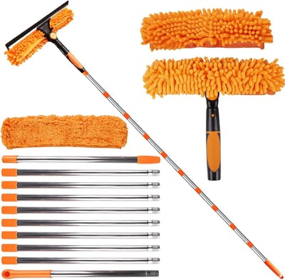 2-in-1 raamreinigingsset met telescoopsteel - 425 cm - Gemakkelijk reinigen van hoge ramen en autoglas
