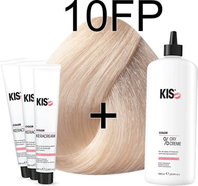 Kis KeraCream Color - 100ml - Haarverf Set - 10FP Parelblond | KIS - (3 x haarverf & 1L waterstofperoxide)