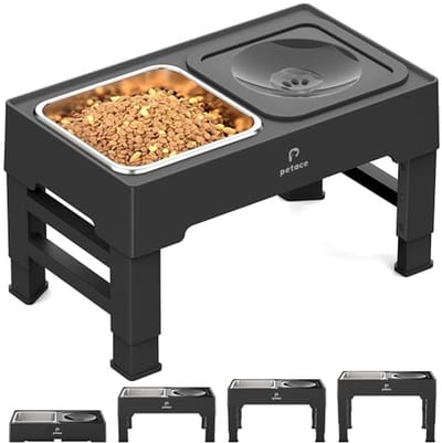 Verhoogde Hondenbak - Voerstandaard Honden - Comfortabel Eten - 4 Hoogtes Verstelbaar - 1.6 Liter - Zwart
