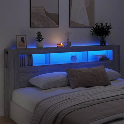vidaXL - Hoofdeinde - met - LED - 220x18,5x103,5 - cm - bewerkt - hout - grijs - sonoma