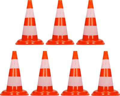 Set van 7 verkeerskegels waarschuwingskegels verkeerskegels 47 cm oranje/wit