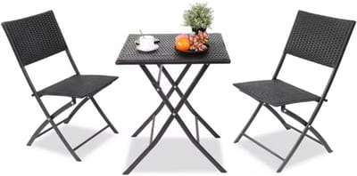 Outdoor Klaptafel Set - 3-delig - Voor Camping en Picknick - Opvouwbare Rotan Meubelstoel en Tafel - Draagbare Balkonset met 2 Stoelen - Zwart