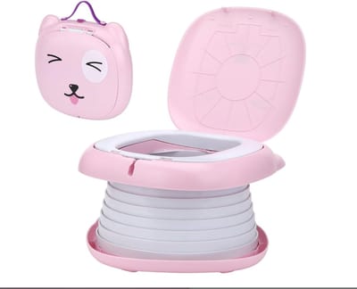 Kindertoilet voor baby's en kinderen, draagbaar, opvouwbaar, kinderdesign, leren, hygiënisch, luierovergang, leren, grappig, veilig, eenvoudig te bedienen, inclusief zakken