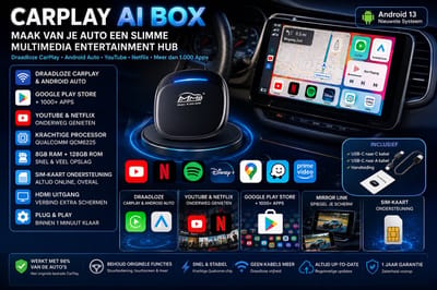 CarPlay AI Box 8GB + 128GB – Draadloze CarPlay & Android Auto Adapter – Android 13 Multimedia Video Box – YouTube, Netflix, Spotify – SIM-kaart & HDMI-uitgang – Universeel voor Auto's met Bedrade CarPla